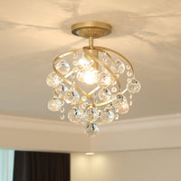 Facetgekleurde Kristallen Bal Spiraal Semi Flush Licht Postmodern 1 Licht Messing Plafondlamp