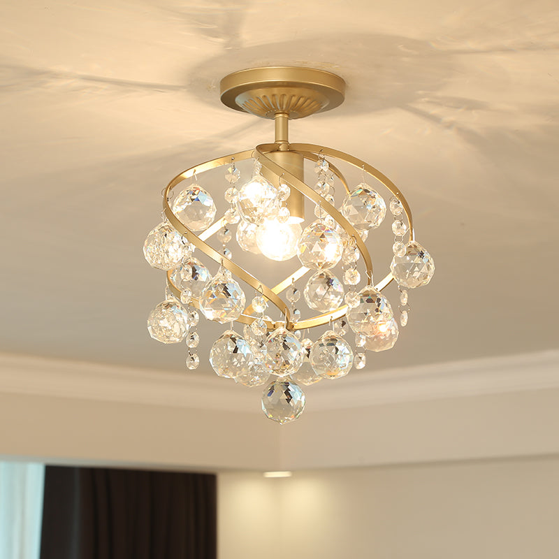 Facetgekleurde Kristallen Bal Spiraal Semi Flush Licht Postmodern 1 Licht Messing Plafondlamp