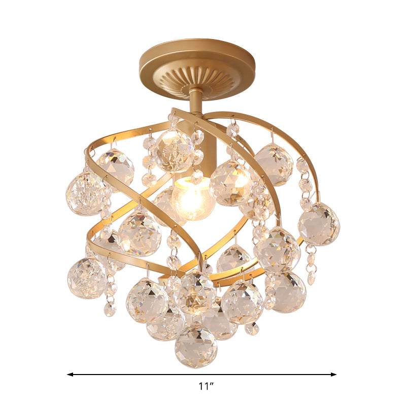 Facetgekleurde Kristallen Bal Spiraal Semi Flush Licht Postmodern 1 Licht Messing Plafondlamp