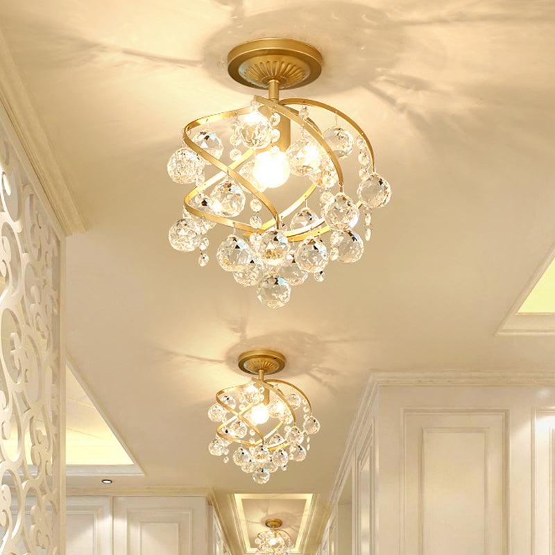 Facetgekleurde Kristallen Bal Spiraal Semi Flush Licht Postmodern 1 Licht Messing Plafondlamp