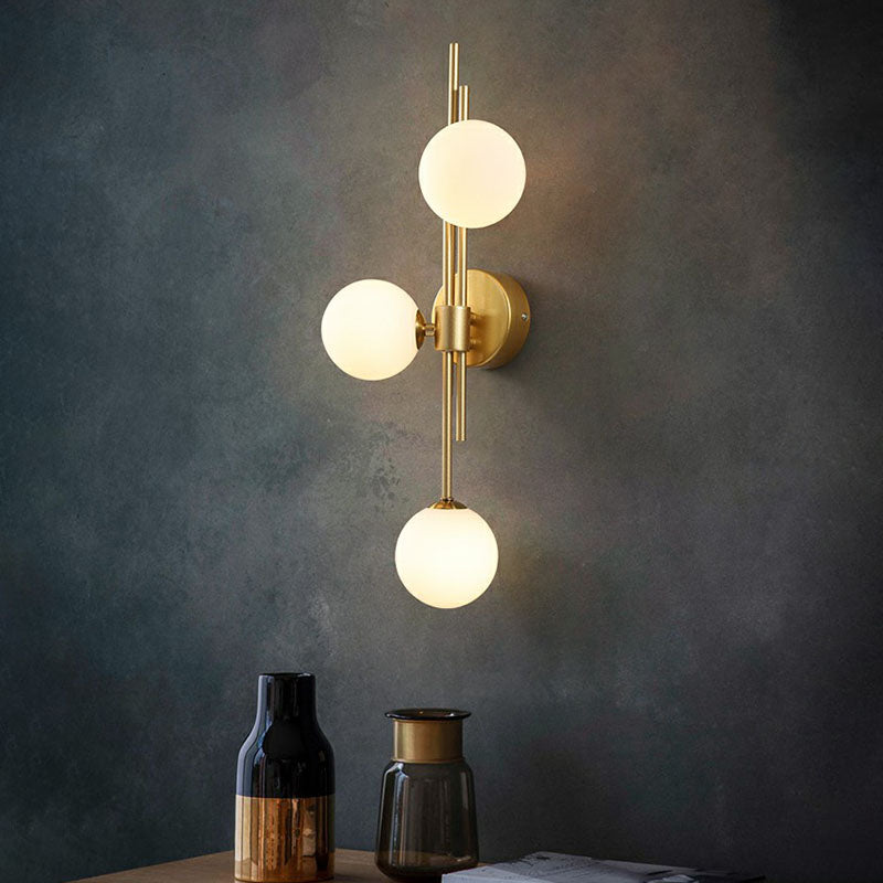 Designer Ball Wandlamp Glas 3-Kops Slaapkamer Wandverlichting in Messing