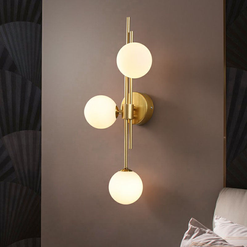 Designer Ball Wandlamp Glas 3-Kops Slaapkamer Wandverlichting in Messing