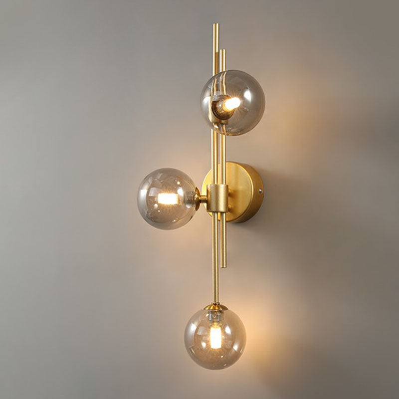 Designer Ball Wandlamp Glas 3-Kops Slaapkamer Wandverlichting in Messing