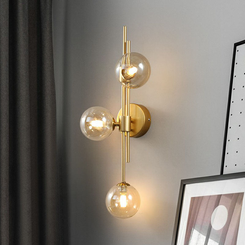 Designer Ball Wandlamp Glas 3-Kops Slaapkamer Wandverlichting in Messing