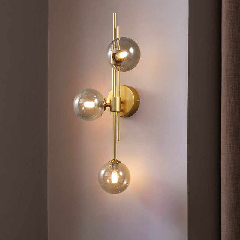 Designer Ball Wandlamp Glas 3-Kops Slaapkamer Wandverlichting in Messing