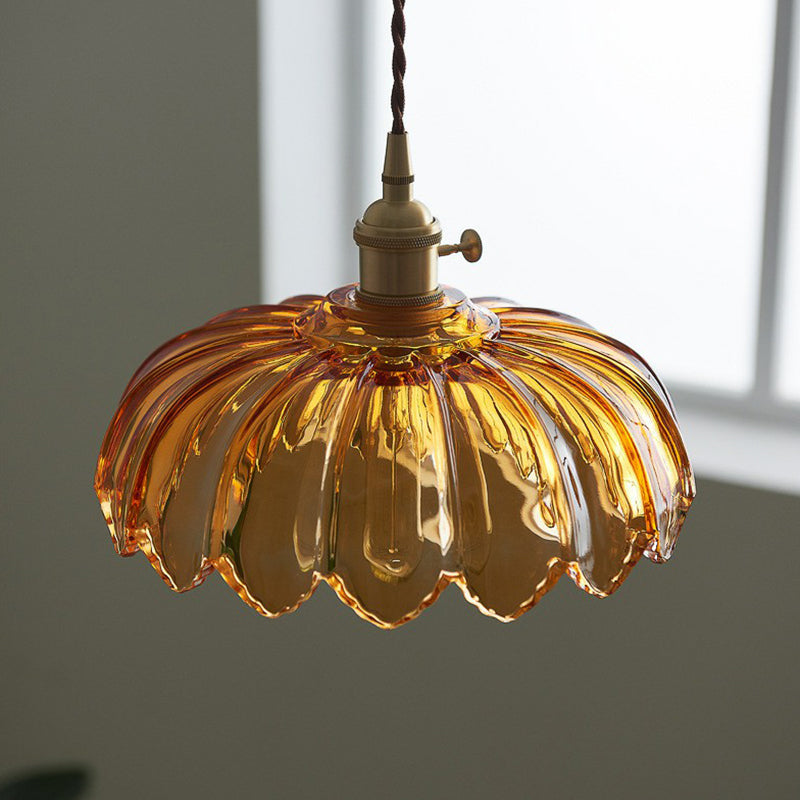 Geribbelde Glazen Bloem Plafondlamp Industriële Enkele Eetkamer Hanglamp