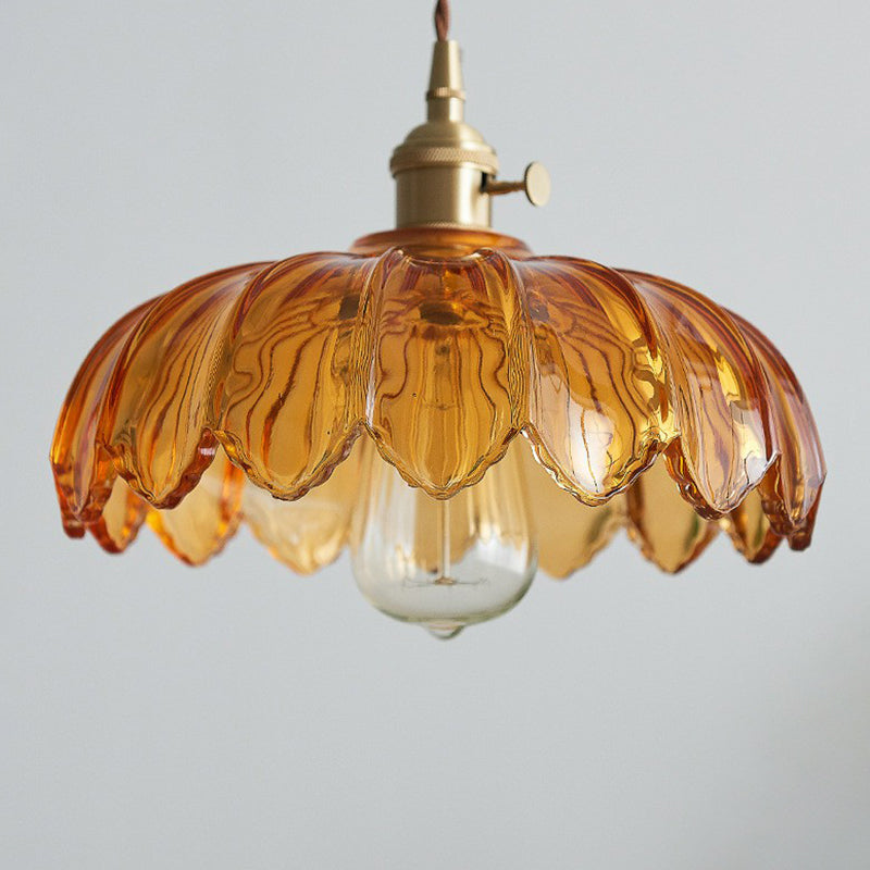 Geribbelde Glazen Bloem Plafondlamp Industriële Enkele Eetkamer Hanglamp