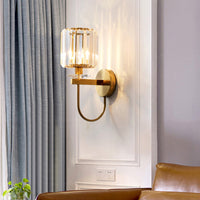Cilindrische Kristallen Wandverlichting Postmodern 1 Hoofd Gouden Afwerking Wandlamp met Gebogen Arm