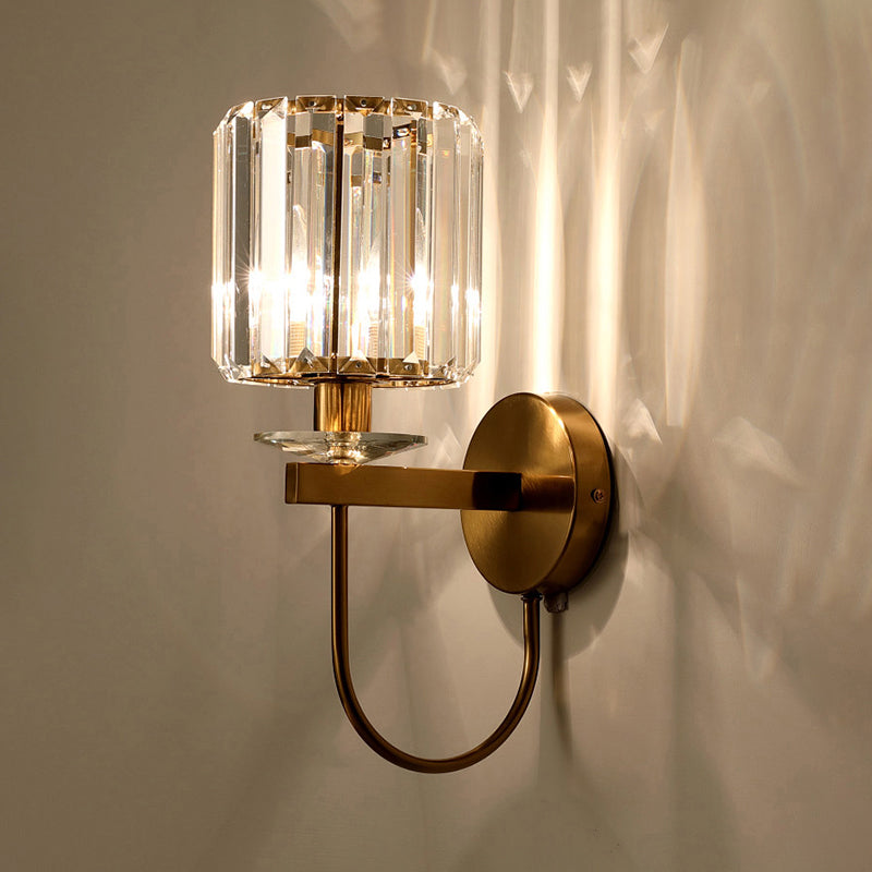 Cilindrische Kristallen Wandverlichting Postmodern 1 Hoofd Gouden Afwerking Wandlamp met Gebogen Arm