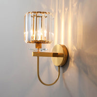 Cilindrische Kristallen Wandverlichting Postmodern 1 Hoofd Gouden Afwerking Wandlamp met Gebogen Arm