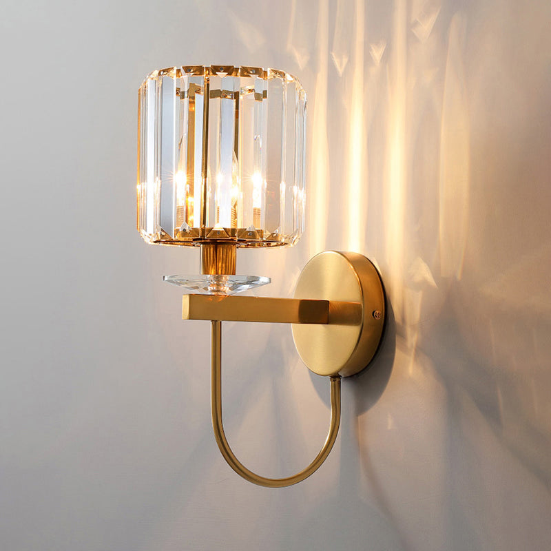 Cilindrische Kristallen Wandverlichting Postmodern 1 Hoofd Gouden Afwerking Wandlamp met Gebogen Arm