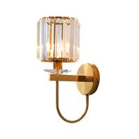 Cilindrische Kristallen Wandverlichting Postmodern 1 Hoofd Gouden Afwerking Wandlamp met Gebogen Arm