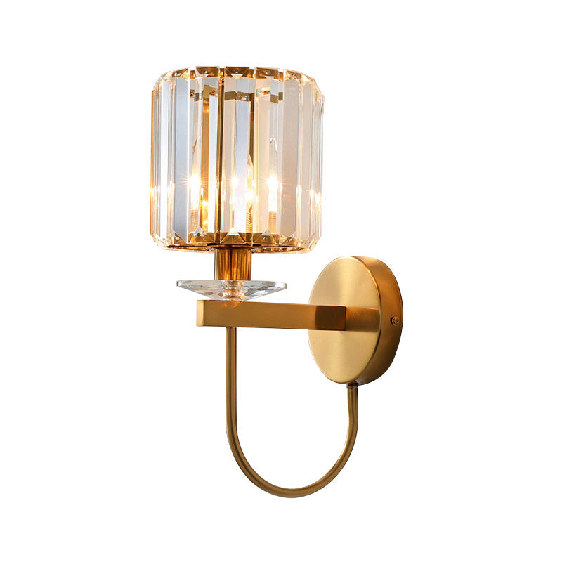 Cilindrische Kristallen Wandverlichting Postmodern 1 Hoofd Gouden Afwerking Wandlamp met Gebogen Arm