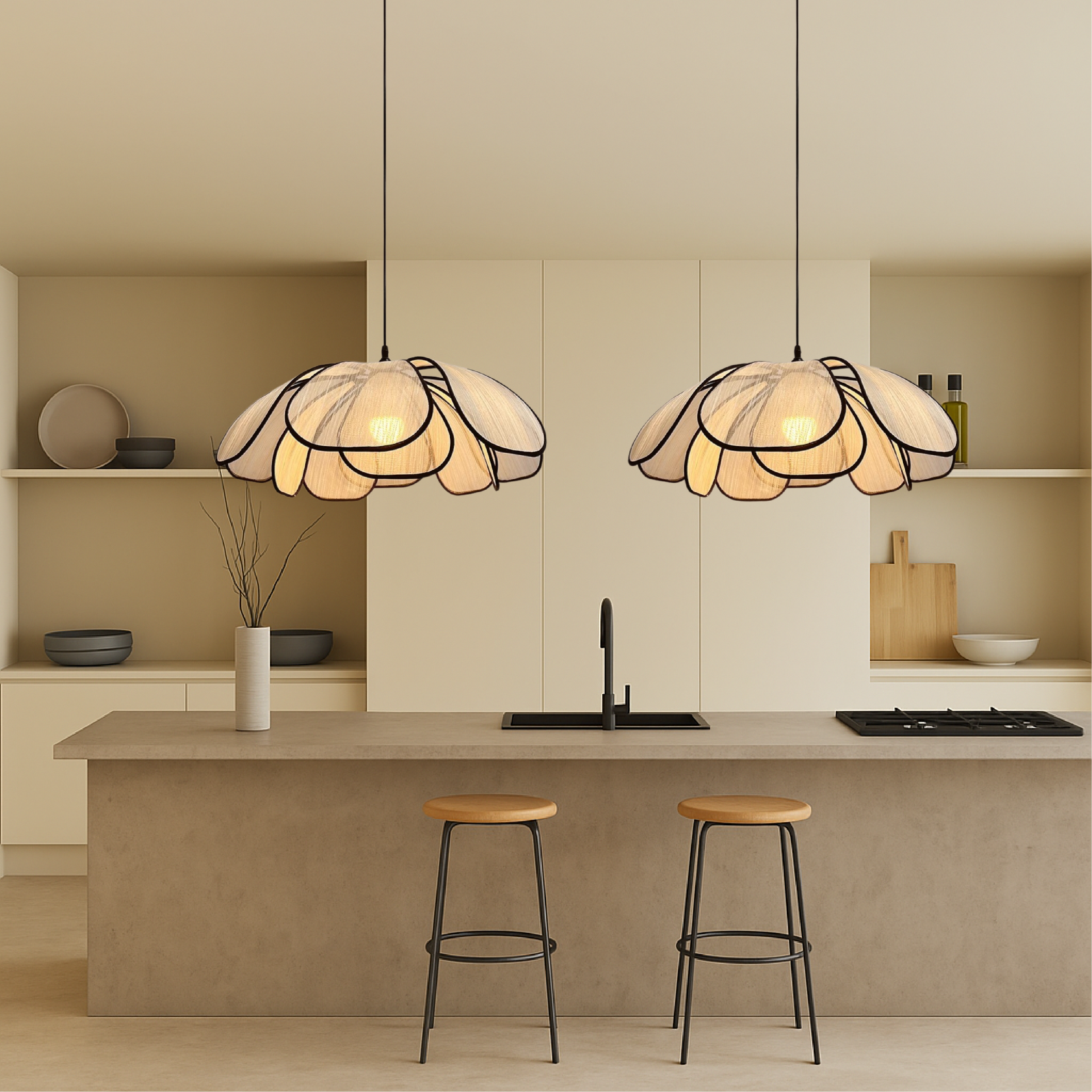Scandinavische Houten Bloem Pendel Verlichting