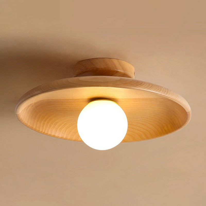 Ondiepe Komvormige Plafondlamp Minimalistisch Houten 1 Hoofd Gang Semi Flush Mount Licht