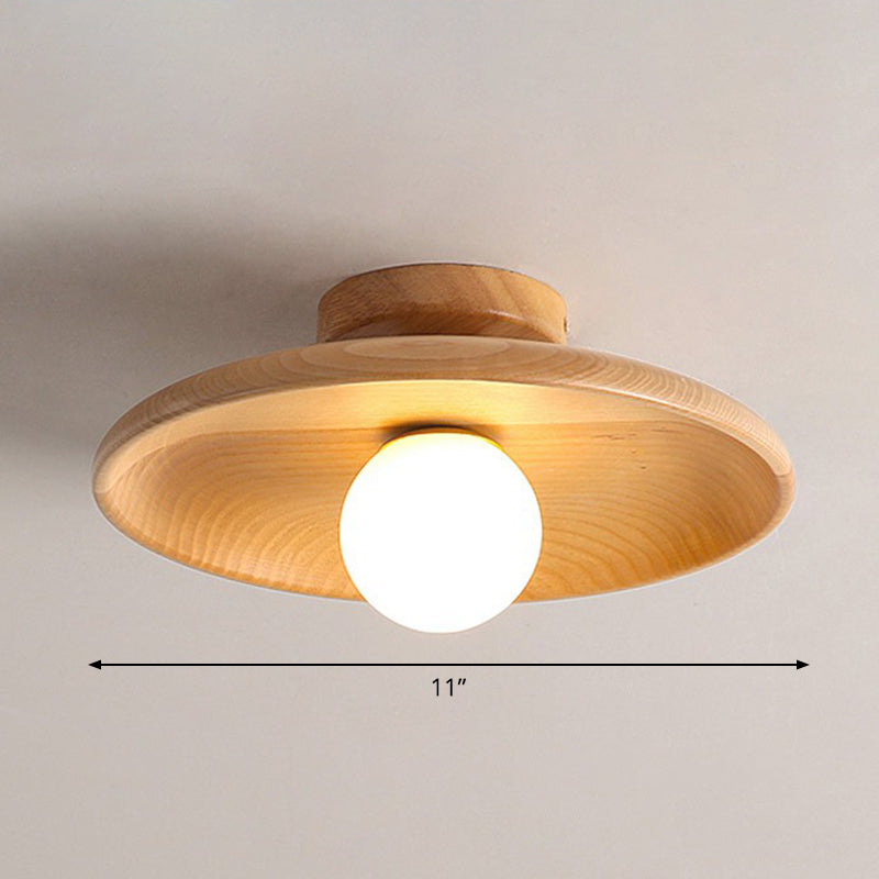 Ondiepe Komvormige Plafondlamp Minimalistisch Houten 1 Hoofd Gang Semi Flush Mount Licht