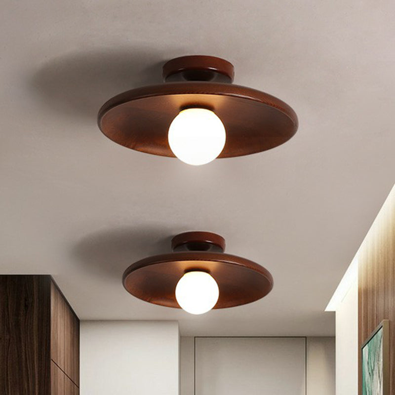 Ondiepe Komvormige Plafondlamp Minimalistisch Houten 1 Hoofd Gang Semi Flush Mount Licht