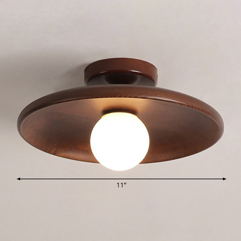 Ondiepe Komvormige Plafondlamp Minimalistisch Houten 1 Hoofd Gang Semi Flush Mount Licht