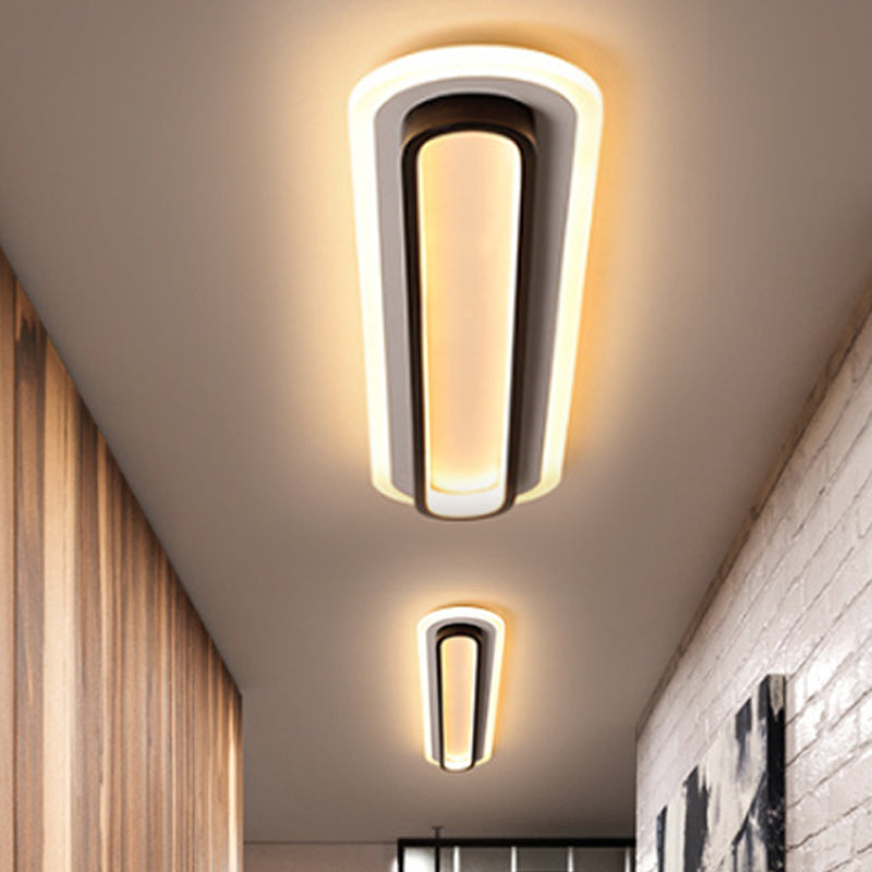 Ovale Plafondlamp Moderne Metalen LED Zwarte/Witte Plafondlamp met Acrylaat Diffuser in Wit/Warm Licht, 19"/23"/31" Breed