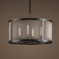 Drum Eettafel Hanglamp Magazijn Metaal 4/8 Lichten Zwarte Kroonluchter Pendel met Gaas Scherm