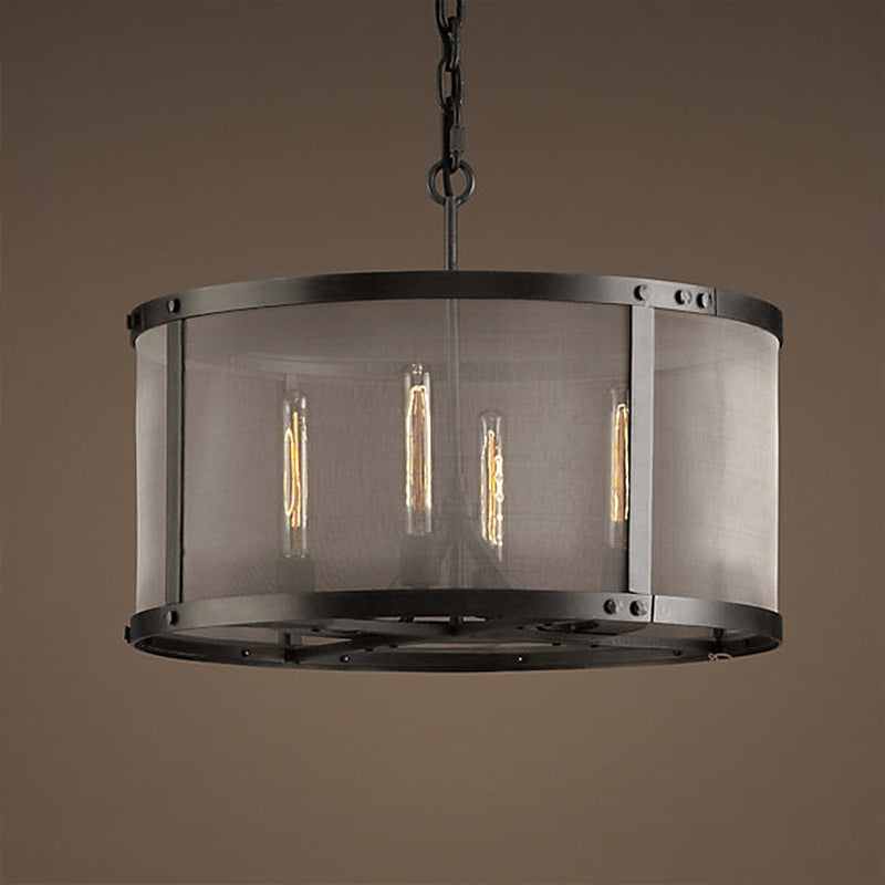 Drum Eettafel Hanglamp Magazijn Metaal 4/8 Lichten Zwarte Kroonluchter Pendel met Gaas Scherm