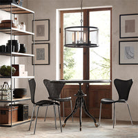 Drum Eettafel Hanglamp Magazijn Metaal 4/8 Lichten Zwarte Kroonluchter Pendel met Gaas Scherm
