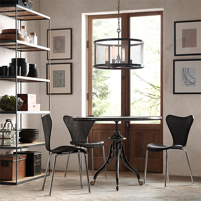 Drum Eettafel Hanglamp Magazijn Metaal 4/8 Lichten Zwarte Kroonluchter Pendel met Gaas Scherm