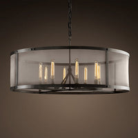 Drum Eettafel Hanglamp Magazijn Metaal 4/8 Lichten Zwarte Kroonluchter Pendel met Gaas Scherm