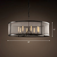 Drum Eettafel Hanglamp Magazijn Metaal 4/8 Lichten Zwarte Kroonluchter Pendel met Gaas Scherm