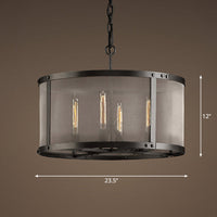 Drum Eettafel Hanglamp Magazijn Metaal 4/8 Lichten Zwarte Kroonluchter Pendel met Gaas Scherm