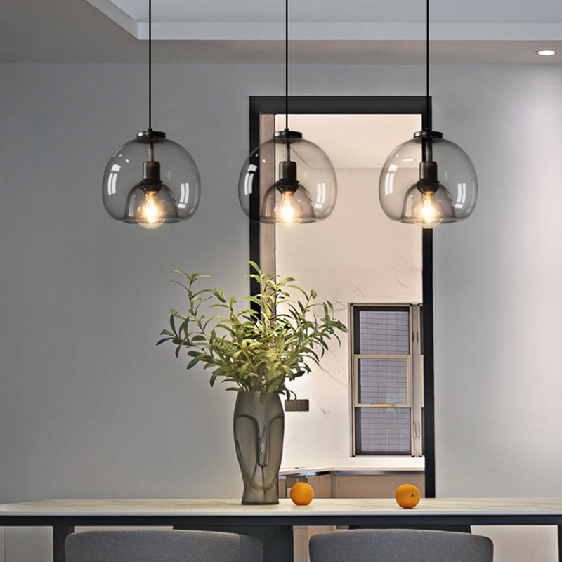 Handgeblazen Glazen Koepel Hanglamp Minimalistisch 1-Lichts Zwarte Hanglamp Boven Tafel