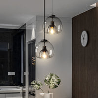 Handgeblazen Glazen Koepel Hanglamp Minimalistisch 1-Lichts Zwarte Hanglamp Boven Tafel