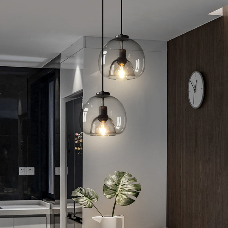 Handgeblazen Glazen Koepel Hanglamp Minimalistisch 1-Lichts Zwarte Hanglamp Boven Tafel