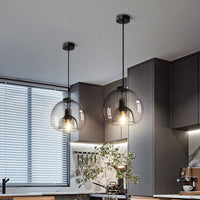 Handgeblazen Glazen Koepel Hanglamp Minimalistisch 1-Lichts Zwarte Hanglamp Boven Tafel