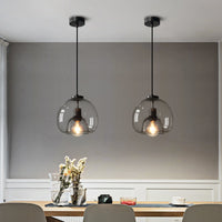 Handgeblazen Glazen Koepel Hanglamp Minimalistisch 1-Lichts Zwarte Hanglamp Boven Tafel