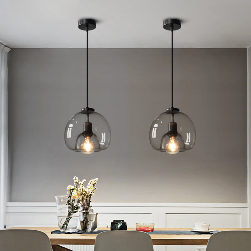 Handgeblazen Glazen Koepel Hanglamp Minimalistisch 1-Lichts Zwarte Hanglamp Boven Tafel