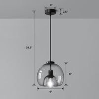 Handgeblazen Glazen Koepel Hanglamp Minimalistisch 1-Lichts Zwarte Hanglamp Boven Tafel