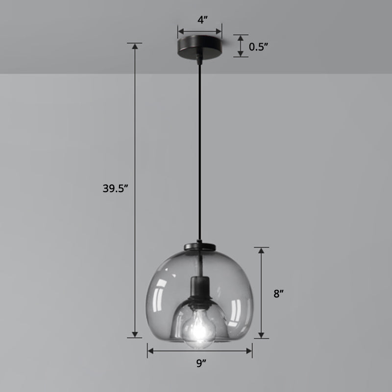 Handgeblazen Glazen Koepel Hanglamp Minimalistisch 1-Lichts Zwarte Hanglamp Boven Tafel