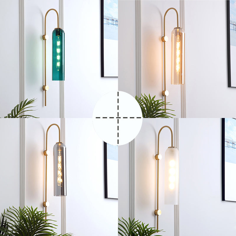 Mid-Century Gooseneck Wandlamp Metaal 1-Licht Woonkamer Wandlamp met Fluit Glas Schaduw