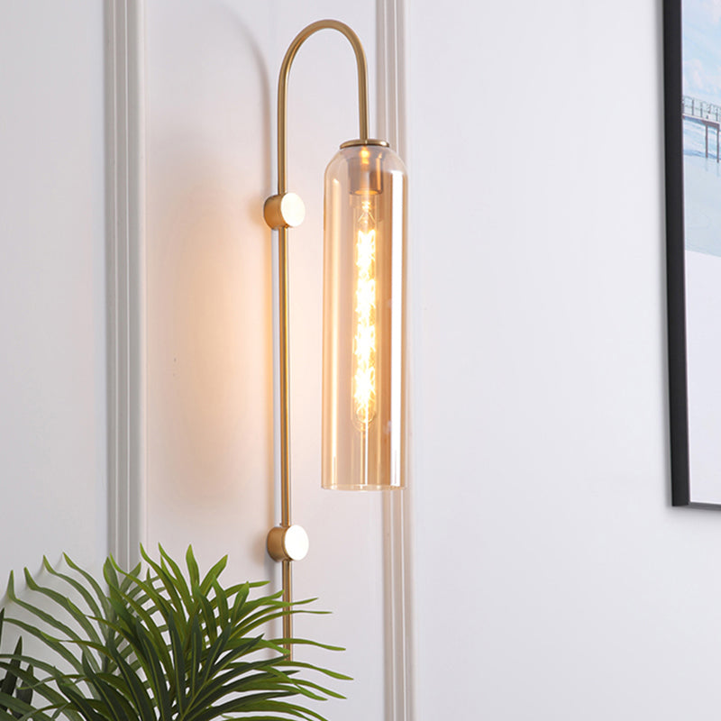 Mid-Century Gooseneck Wandlamp Metaal 1-Licht Woonkamer Wandlamp met Fluit Glas Schaduw