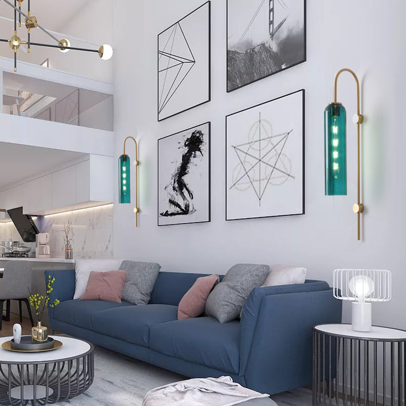 Mid-Century Gooseneck Wandlamp Metaal 1-Licht Woonkamer Wandlamp met Fluit Glas Schaduw