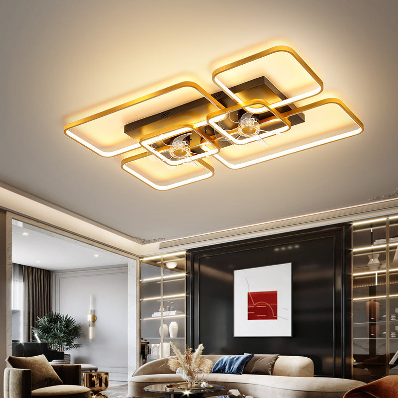 Afstandsbediening Rectangulaire Plafondventilator Lamp Hedendaags Acryl Woonkamer LED Semi Flush Licht met 7 Bladen