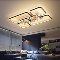 Afstandsbediening Rectangulaire Plafondventilator Lamp Hedendaags Acryl Woonkamer LED Semi Flush Licht met 7 Bladen