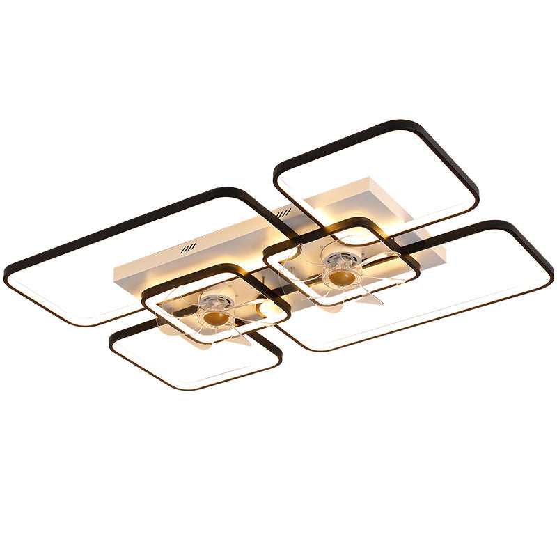 Afstandsbediening Rectangulaire Plafondventilator Lamp Hedendaags Acryl Woonkamer LED Semi Flush Licht met 7 Bladen
