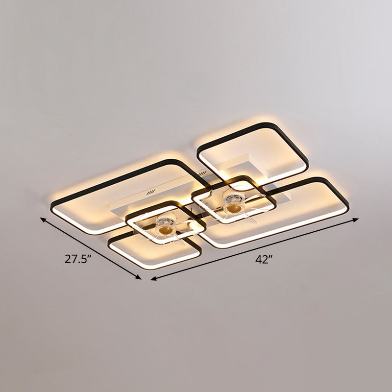 Afstandsbediening Rectangulaire Plafondventilator Lamp Hedendaags Acryl Woonkamer LED Semi Flush Licht met 7 Bladen