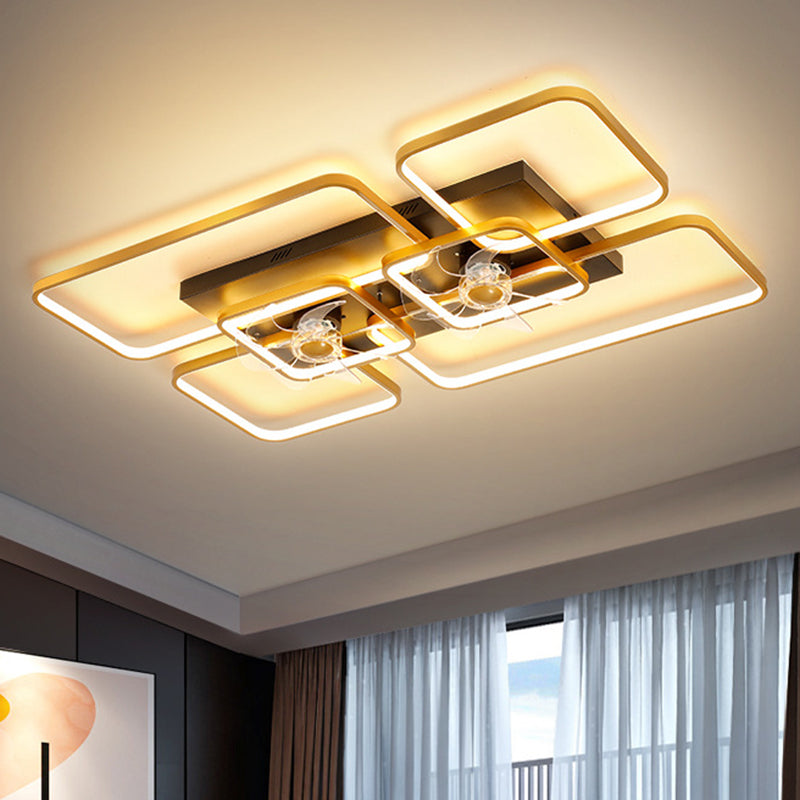 Afstandsbediening Rectangulaire Plafondventilator Lamp Hedendaags Acryl Woonkamer LED Semi Flush Licht met 7 Bladen