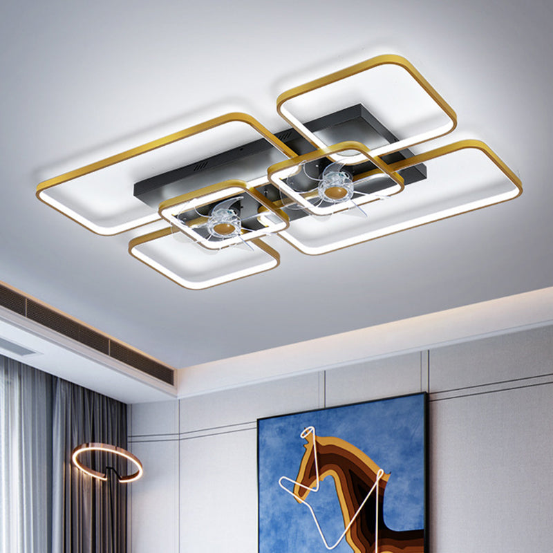 Afstandsbediening Rectangulaire Plafondventilator Lamp Hedendaags Acryl Woonkamer LED Semi Flush Licht met 7 Bladen