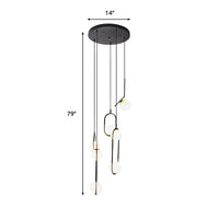 Zwarte Globe Multi Light Kroonluchter Eenvoudige Glazen Hanglamp voor Trappen