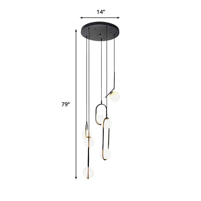 Zwarte Globe Multi Light Kroonluchter Eenvoudige Glazen Hanglamp voor Trappen