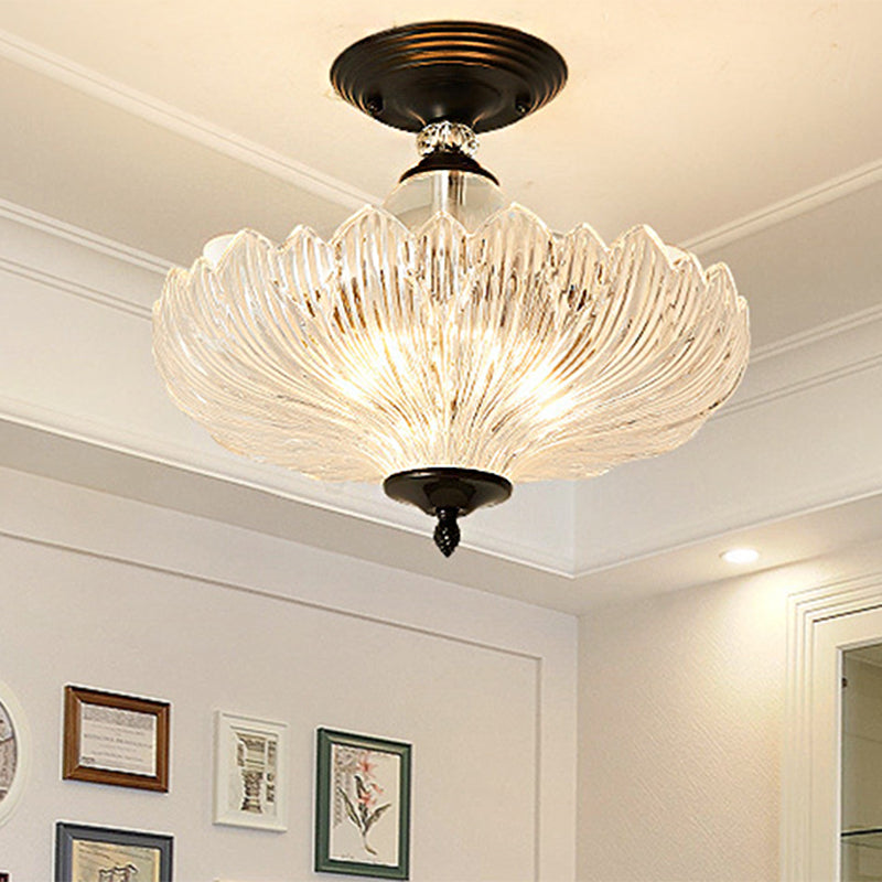 Zwart/Goud 3 Lichten Plafondmontage Traditionele Kristallen Golfvormige Semi Flush Licht voor Eetkamer, 12"/16" Breed